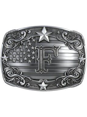 Men F Vintage Western Buckle Initial Letter Cowboy Belt